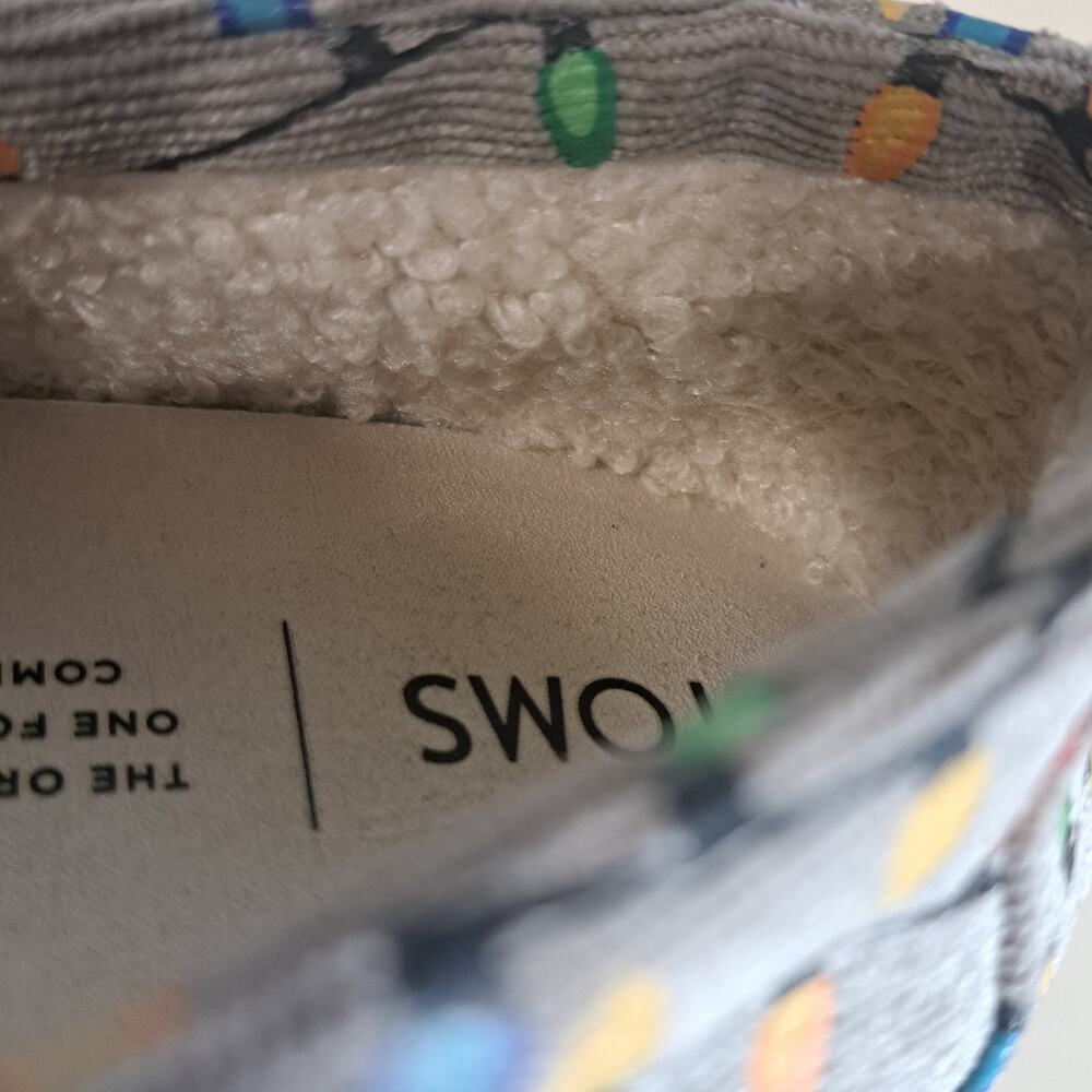 Toms Corduroy Grey Christmas Light Slip on Holiday Shoes Women's Size 8 - Picture 10 of 10